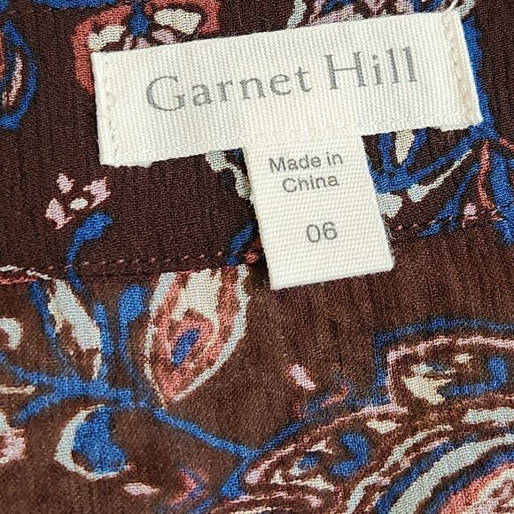 Garnet Hill Sheer Silk Dress Split Neck 3/4 Sleeve Brown Floral Women's Size 6 - Picture 7 of 11